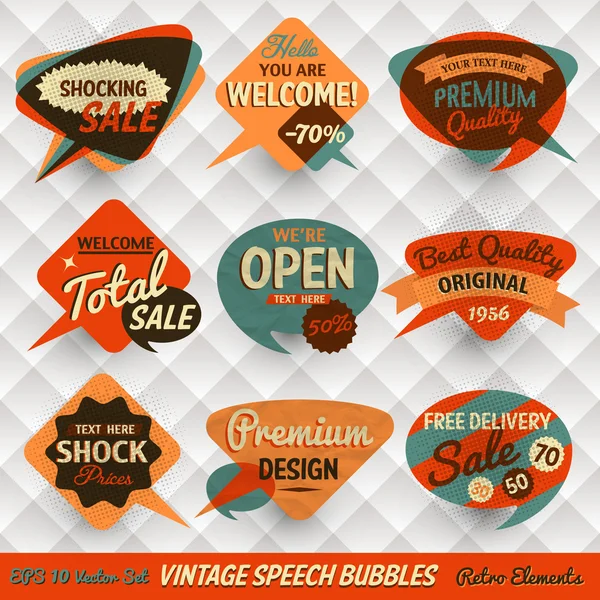Cartões de bolhas de fala estilo vintage — Vetor de Stock