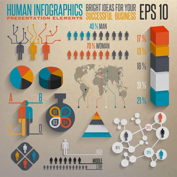 Conjunto de infografías retro. Elementos de mapa e información . — Vector de stock