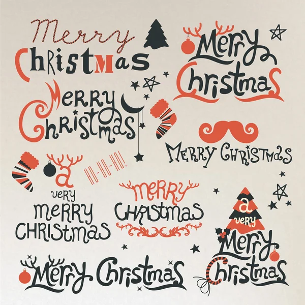 Christmas wenskaart. merry christmas belettering. — Stockvector