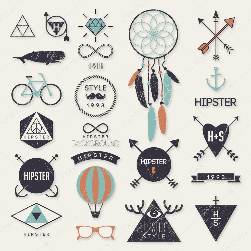 Hipster style elements and labels