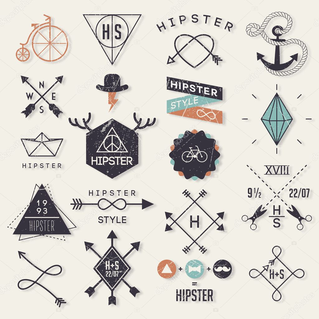 Hipster style elements and labels