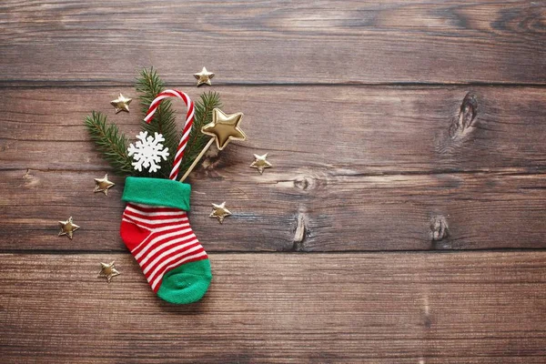 Weihnachtsgrußkarten Vorlage Mit Niedlichen Weihnachtssocken Flache Laienfotografie — Stockfoto
