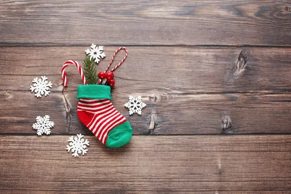 Modelo Cartão Saudação Natal Com Meias Natal Bonitos Flat Lay — Fotografia de Stock