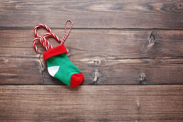 Modello Biglietto Auguri Natale Con Graziosi Calzini Natale Piatto Laico — Foto Stock