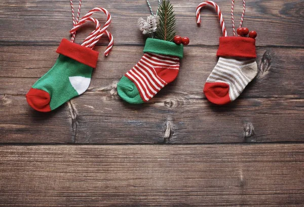 Noel Tebrik Kartı Şablonu Şirin Noel Çorapları Düz Fotoğraf — Stok fotoğraf