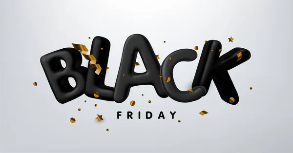 Black Friday Sale Realistic Vector Lettering Illustration Golden Confetti — Stock Vector