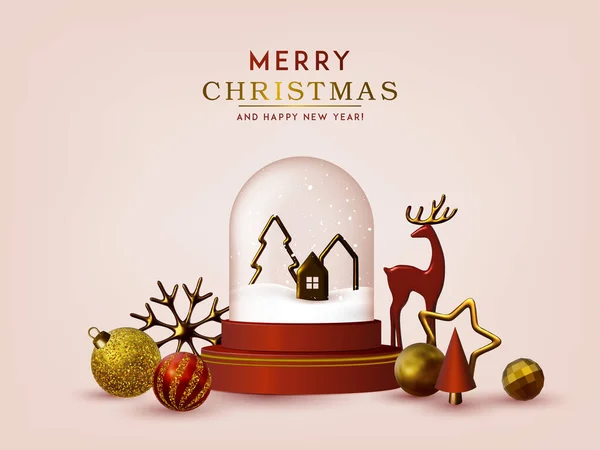 要約異なる黄金の星 クリスマスツリーやボールとクリスマス3Dベクトルイラスト 小さなクリスマスシティ — ストックベクタ