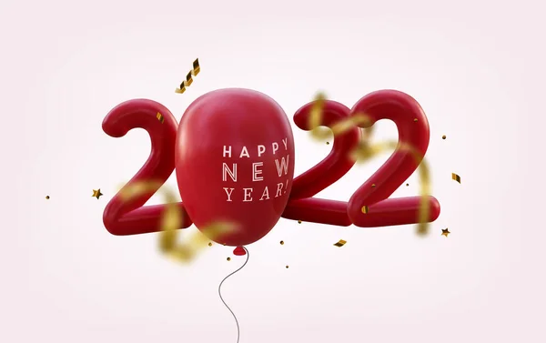 Happy 2022 New Year Render Realistic Vector Lettering Illustration — Stock Vector