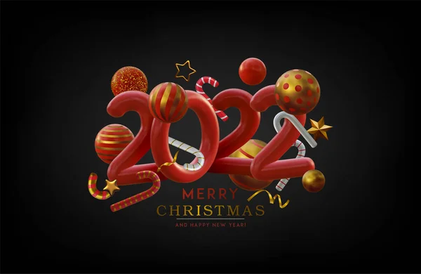 Happy 2022 New Year Render Real Vector Letlettering Illustration — 스톡 벡터