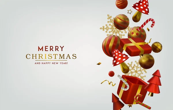 Illustration Vectorielle Abstraite Noël Avec Différentes Étoiles Dorées Boules Coffret — Image vectorielle
