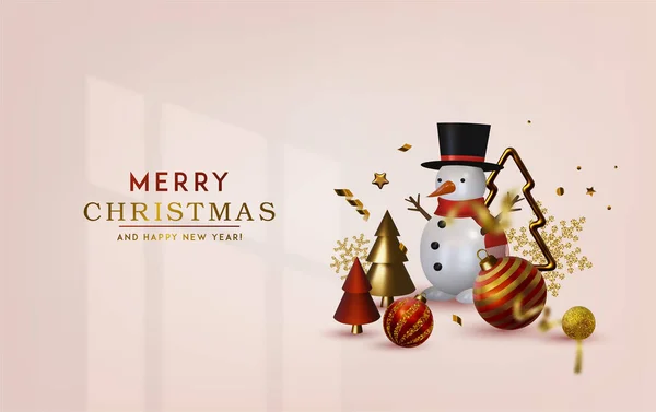 要約異なる黄金の星 ボールと雪だるまとクリスマスの3Dベクトルイラスト — ストックベクタ