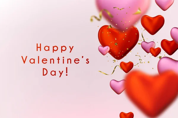 Realistic Vector Heart Shape Illustration Romantic Valentine Day Greeting Card — 图库矢量图片