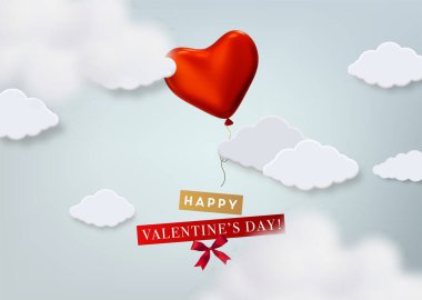 Gerçekçi vektör kalp şekli çizimi. Romantik Sevgililer Günü tebrik kartı.