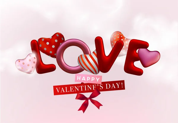Ilustrasi Bentuk Jantung Vektor Realistis Romantis Kartu Ucapan Hari Valentine - Stok Vektor