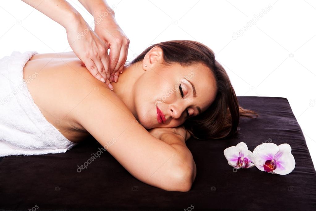 Relaxing neck shoulder massage in spa