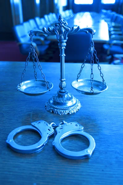 Decorative Scales of Justice in the Courtroom — Stock Photo, Image