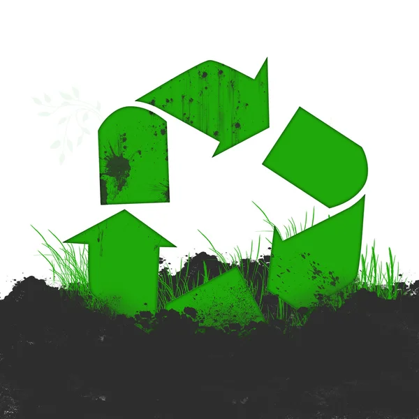 Símbolo de reciclagem na sujeira — Fotografia de Stock