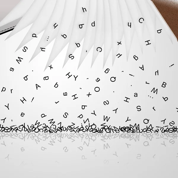 Letters drops from opened book with reflection