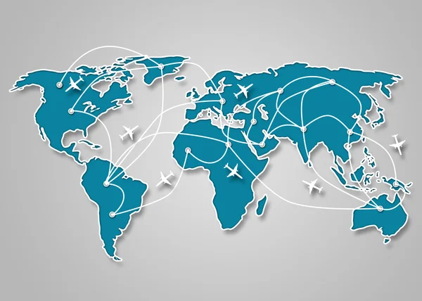 Image of a light blue world map with the ways of communication — Stock Photo, Image
