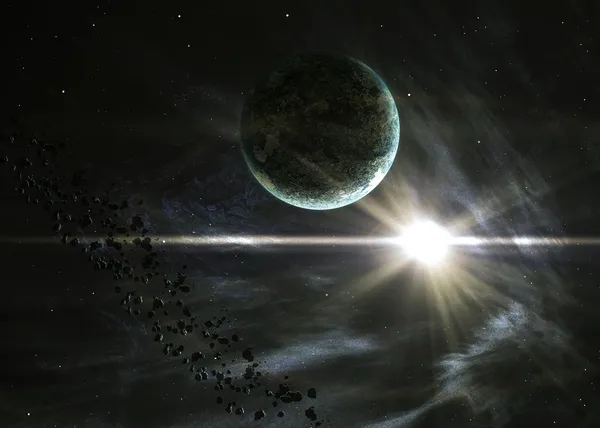 Planet with the shining star in space — Stock Photo, Image