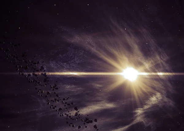 Фон з сяючою зіркою в космосі — стокове фото