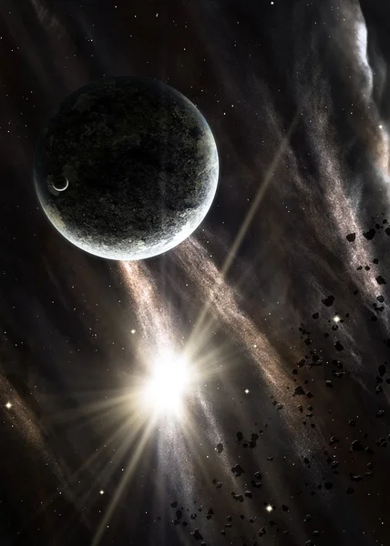 Planet z shining star w przestrzeni — Zdjęcie stockowe