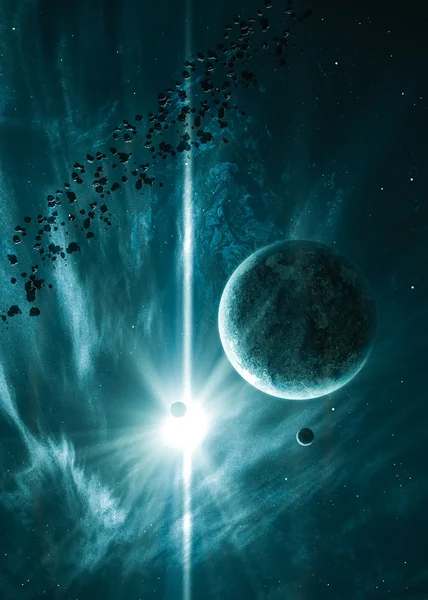空間に輝く星と惑星 — ストック写真