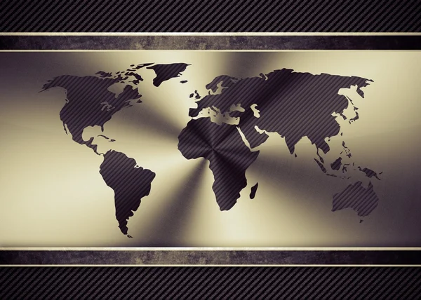 Kühle Kohlenstoffkarte der Welt auf metallischem Hintergrund — Stockfoto