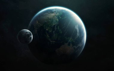Avustralya, Asya. Uzaydan Dünya ve Ay görünümü. Görüntü elementleri Nasa tarafından sağlandı