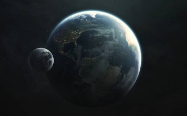 Kuzey ve Güney Amerika. Uzaydan Dünya ve Ay görünümü. Görüntü elementleri Nasa tarafından sağlandı