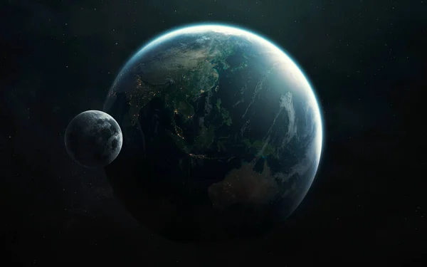 Αυστραλία, Ασία. Πλανήτης Γη και Σελήνη θέα από το διάστημα. Στοιχεία της εικόνας που παρέχει η Nasa — Φωτογραφία Αρχείου