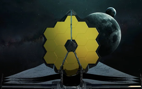 Телескоп Джеймса Вебба готується до виходу на орбіту L2. JWST - арт запуску. Елементи зображення, надані Насою — стокове фото