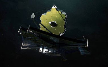 James Webb teleskobu derin uzayı keşfeder. JWST fırlatma sanatı. Görüntü elementleri Nasa tarafından sağlandı