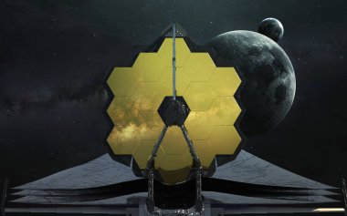 James Webb teleskobu L2 yörüngesine girmeye hazırlanıyor. JWST fırlatma sanatı. Görüntü elementleri Nasa tarafından sağlandı