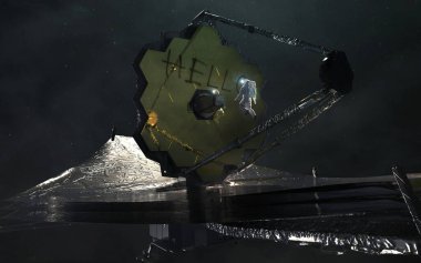 Teleskoptaki uzaylılardan James Webb 'in mesajı. JWST fırlatma sanatı. Görüntü elementleri Nasa tarafından sağlandı