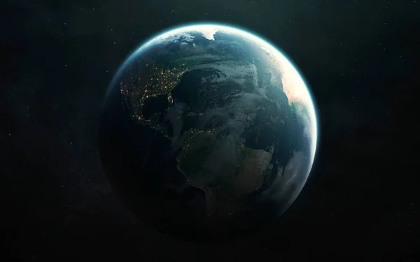 Nord Och Sydamerika Planeten Jorden Och Månen Utsikt Från Rymden — Stockfoto