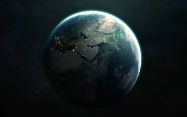 แอฟร โรป เอเช ดาวเคราะห โลกและดวงจ นทร มมองจากอวกาศ องค ประกอบของภาพท าโดยนาซ — ภาพถ่ายสต็อก