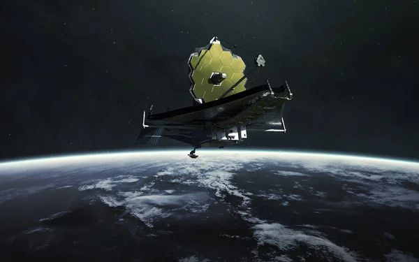 Dünya Nın Yörüngesindeki James Webb Teleskopu Jwst Fırlatma Sanatı Görüntü — Stok fotoğraf