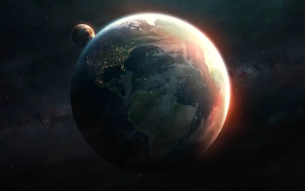 Terra e Lua no espaço profundo. Elementos de imagem fornecidos pela Nasa — Fotografia de Stock
