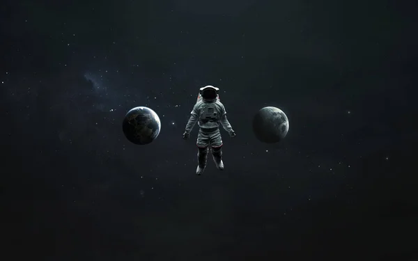 Astronauta Tra Terra Luna Sci Art Elementi Immagine Forniti Nasa — Foto Stock