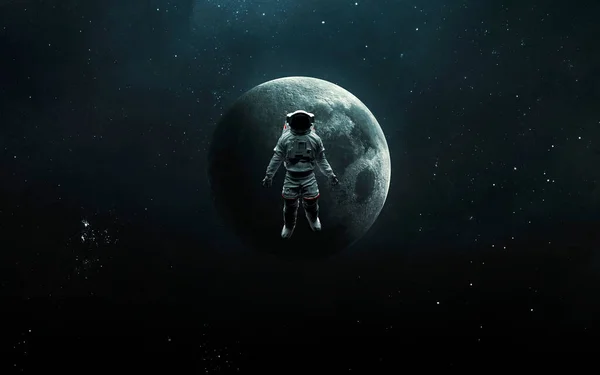 Astronauta Sullo Sfondo Della Luna Nello Spazio Arte Fantascientifica Realistica — Foto Stock