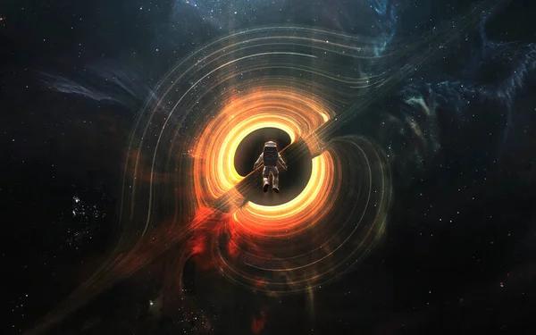 Astronaut Looks Black Hole Event Horizon Realistic Science Fiction Art — Stock Photo, Image