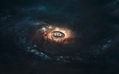 Dünya çapındaki üç boyutlu kripto para birimlerinin çizimi. Dijital para, küresel ödemeleri ve gelecekteki teknolojileri engelliyor. Görüntü elementleri Nasa tarafından sağlandı 