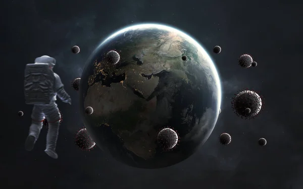 惑星地球を背景にしたコヴィドのパンデミックの3Dイラスト 世界中のウイルス 那佐が提供する画像の要素 — ストック写真