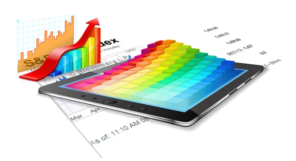 Tablet-PC, Geschäftsübersicht und Diagramme. — Stockvektor