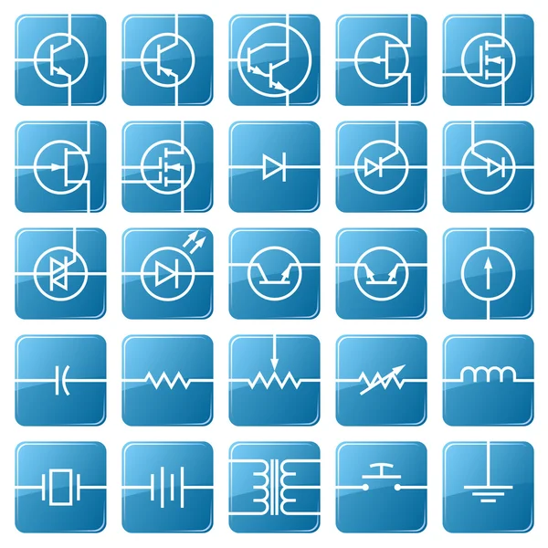 Symbolsatz von elektrischen Schaltkreisen. — Stockvektor