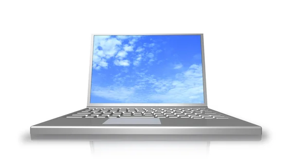 Draagbare computer is op witte achtergrond met reflectie. — Stockfoto