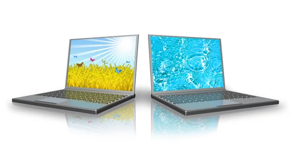 Two laptops are on a white background. — Stock Photo, Image