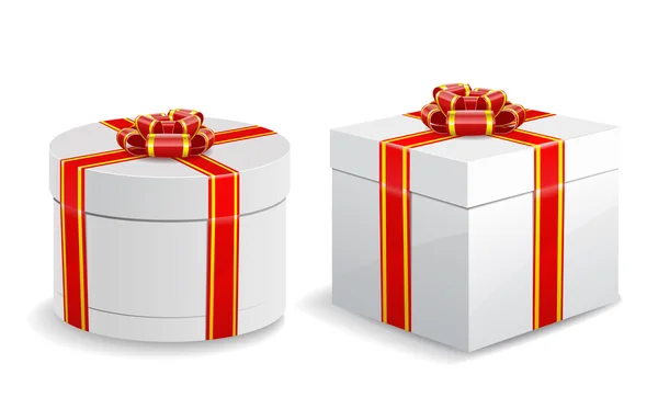 Vierkante en ronde geschenkdozen geïsoleerd op witte achtergrond. — Stockvector