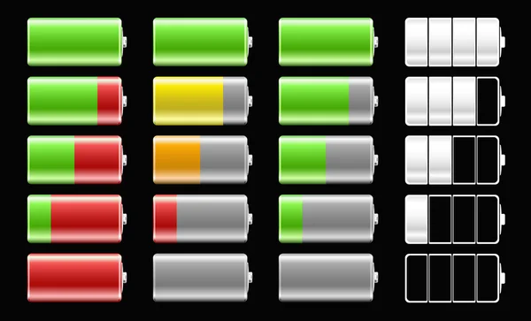 Iconos de batería con diferentes niveles de carga para dispositivos móviles . — Archivo Imágenes Vectoriales